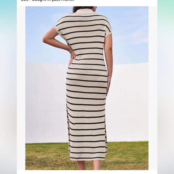 Striped Dresse Short Sleeve V Neck Knit Collared  Slit Loose Maxi XXL NW… - Picture 4 of 6